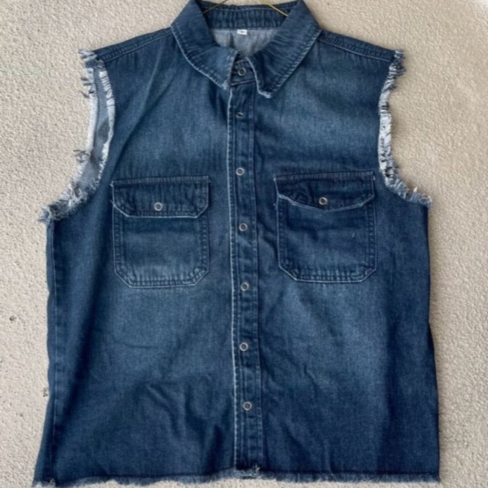 Manly Men's Dark Blue Denim Cutoff Shirt Small BNWT